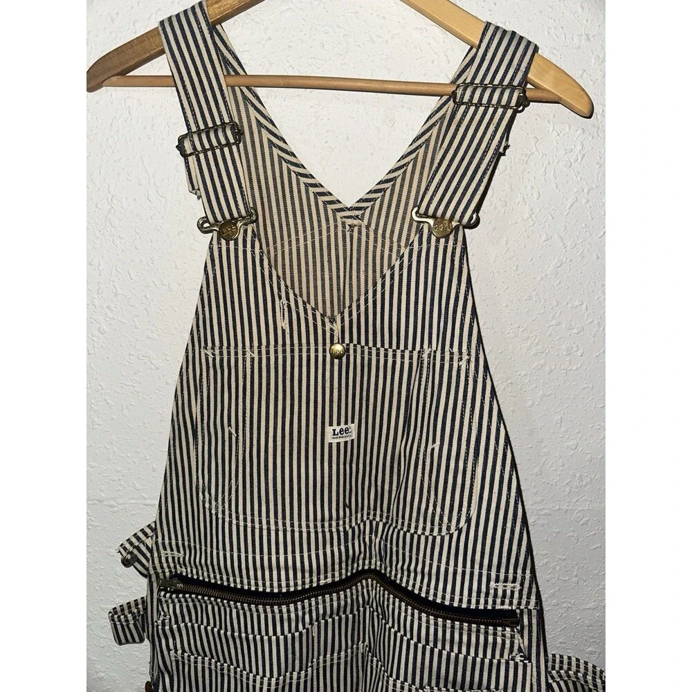 BNWT Lee Overall Bibs Sanforized Union Made Blue Pinstripe Carpenter USA 34/32